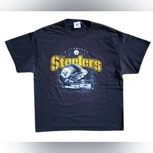 Vtg Y2K NFL Pittsburgh Steelers Big Helmet Print Football T-Shirt (L)